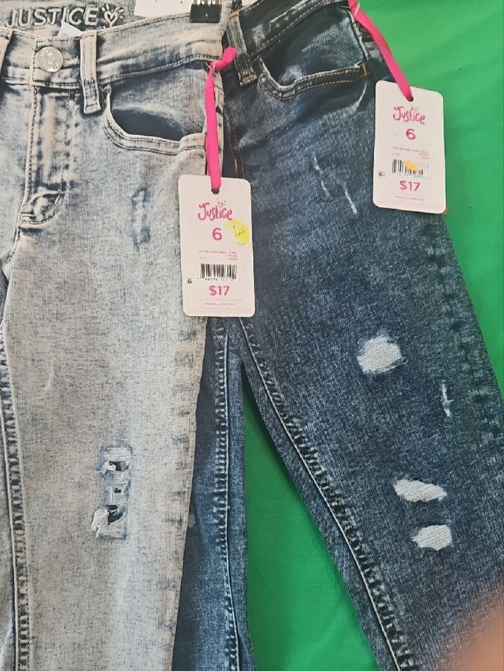 Justice Girls Distressed Light Wash and Dark Wash Denim Jeans